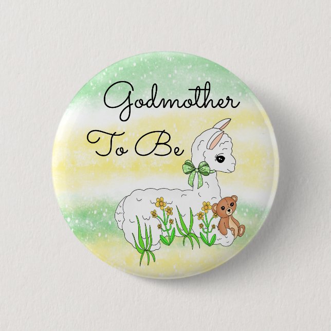 Godmother To Be Llama with Teddy Bear Button (Front)