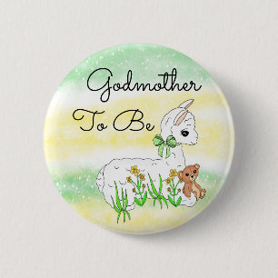 Godmother To Be Llama with Teddy Bear Button