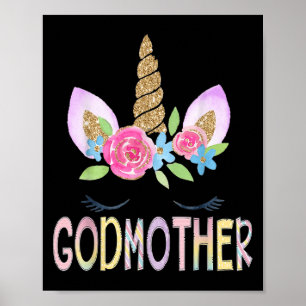 Godmother Unicorn Floral Birthday Girl Family Matc Poster
