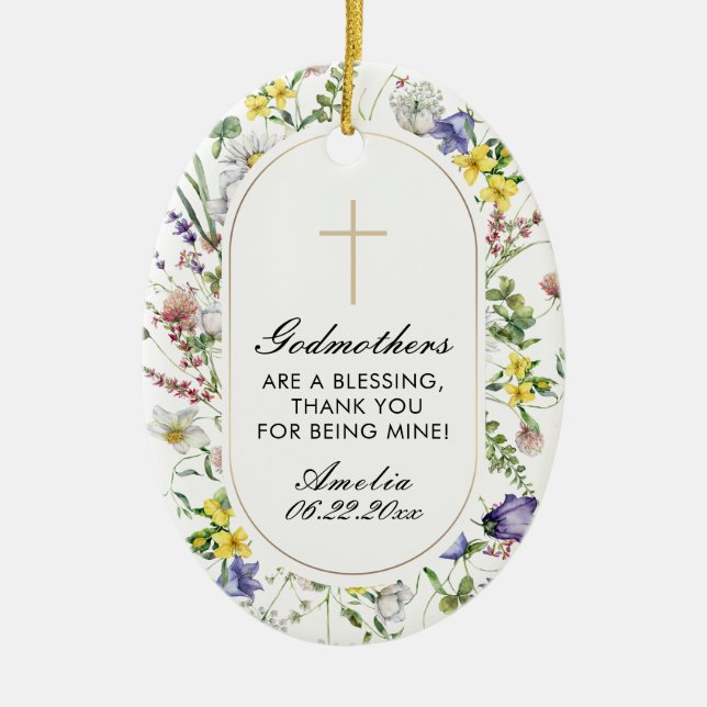 Godmother Wildflowers Baptism  Ceramic Ornament (Front)