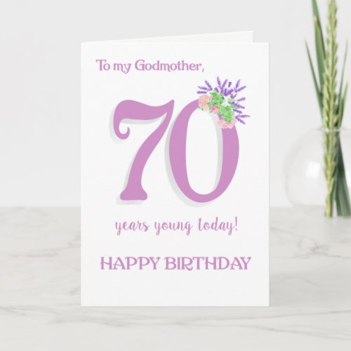 Godmothers 70th Birthday Lavender and  Roses Card