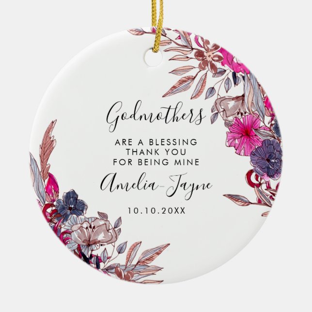 Godmothers Are a Blessing Floral Fall Photo Ceramic Ornament (Front)