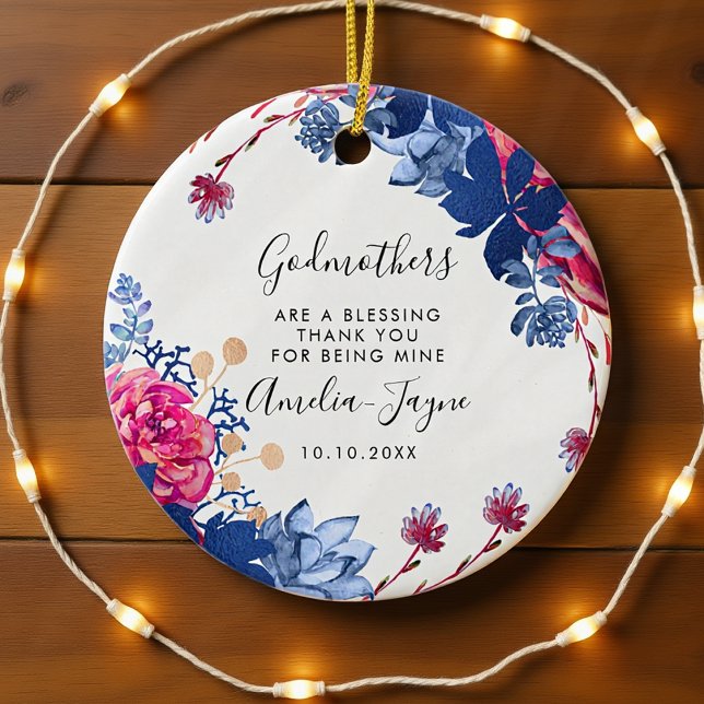 Godmothers Are a Blessing Floral Photo Ceramic Ornament (Creator Uploaded)