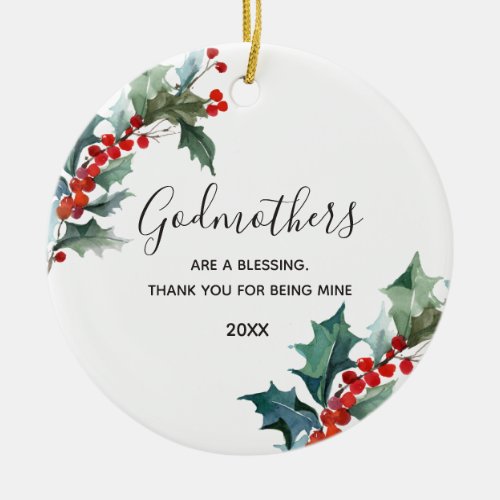 Godmothers Red Floral Christmas Ceramic Ornament