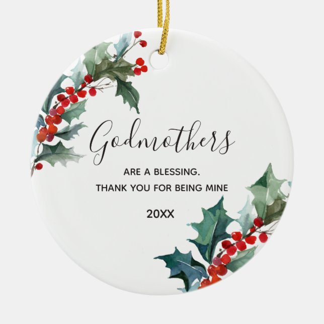 Godmothers Red Floral Christmas Ceramic Ornament (Front)