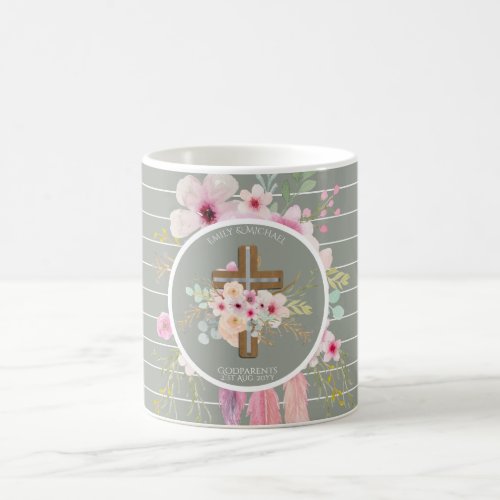 Godparent _ Personalized Floral Cross Sage Green Coffee Mug