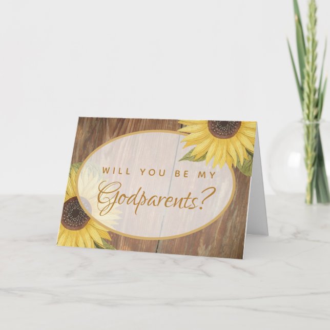 Godparent Proposal  Rustic Sunflower  Wood Card (Front)