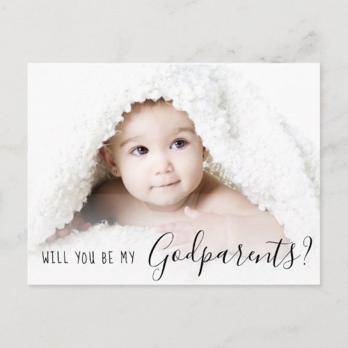 Godparent Proposal  Simple Classic Script 2 Photo Postcard