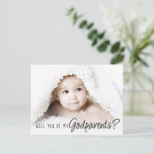 Godparent Proposal   Simple Classic Script 2 Photo Postcard