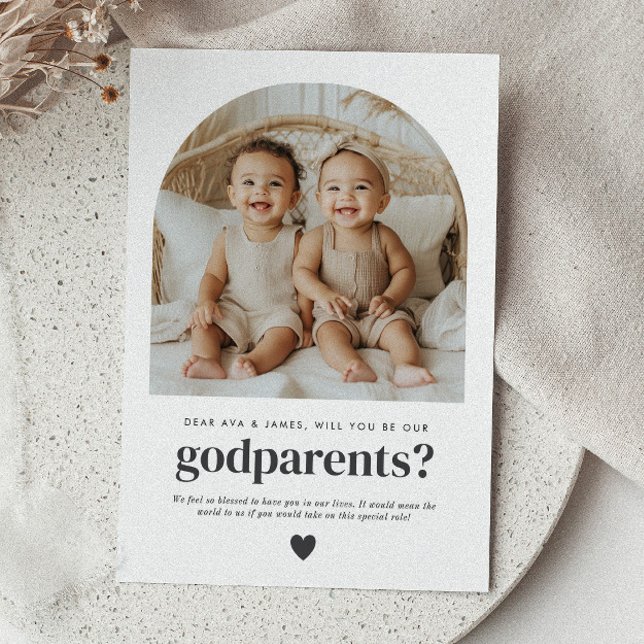 Godparents Arched Photo Proposal Boy Girl Twins Invitation (Zazzle Godparents Arched Photo Proposal Boy Girl Twins)