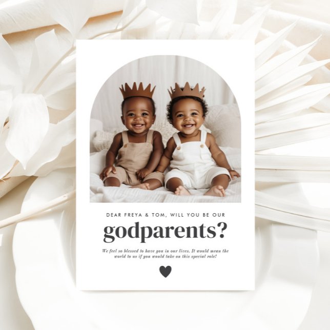 Godparents Arched Photo Proposal Boy Twins Invitation (Zazzle Godparents Arched Photo Proposal Boy Twins)