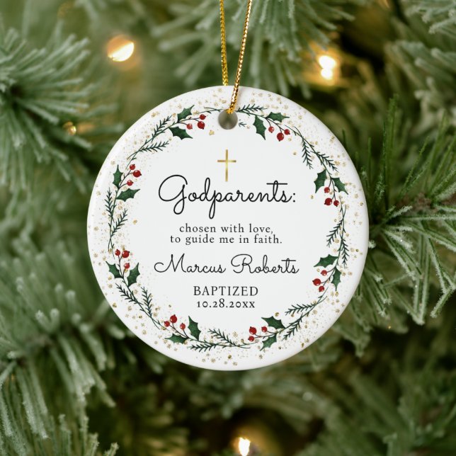 Godparents Baptism Christening Ceramic Ornament (Tree)