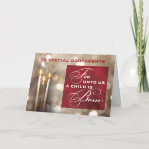 Godparents Christmas Candles Child is Born Card