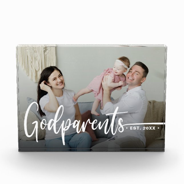Godparents Modern Photo Keepsake Block (Front)