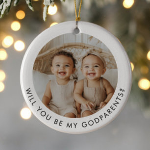 Godparents Photo Proposal Girl Boy Twins Ceramic Ornament