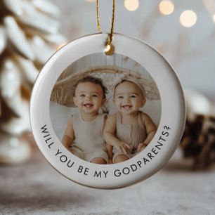 Godparents Photo Proposal Girl Boy Twins Ceramic Ornament
