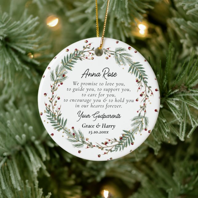 Godparents Promise to Godchild Christening  Ceramic Ornament (Tree)