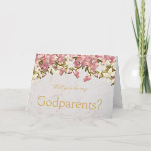 Godparents Proposal Pink Orchids on Marble Card