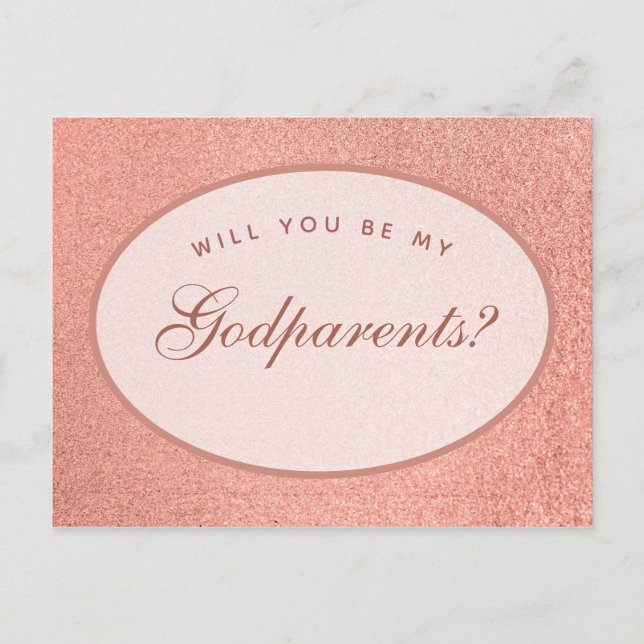 Godparents Proposal Rose Gold White Oval Script Postcard (Front)