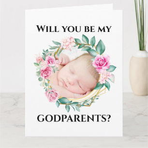 Godparents request floral wreath DIY photo frame Card