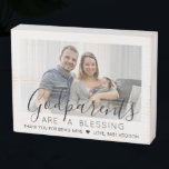 Godparents Thank You Baptism or Christening Photo Wooden Box Sign<br><div class="desc">A thoughtful way to thank your baby's godparents is to give them a stylish photo gift of their godchild that they can save as a keepsake. All pictures and wording are simple to personalize, including quote that reads "Godparents are a blessing, thank you for being mine." (IMAGE PLACEMENT TIP: An...</div>
