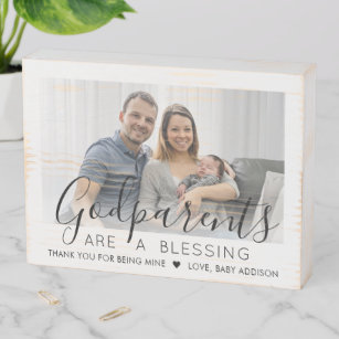 Godparents Thank You Baptism or Christening Photo Wooden Box Sign