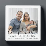 Godparents Thank You Godchild Baptism Photo Square Plaque<br><div class="desc">A thoughtful way to thank your baby's godparents is to give them a stylish photo gift of their godchild that they can save as a keepsake. All pictures and wording are simple to personalize, including quote that reads "Godparents are a blessing, thank you for being mine." (IMAGE PLACEMENT TIP: An...</div>