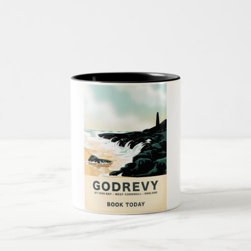 Godrevy St Ives Bay west Cornwall Travel poster Two_Tone Coffee Mug