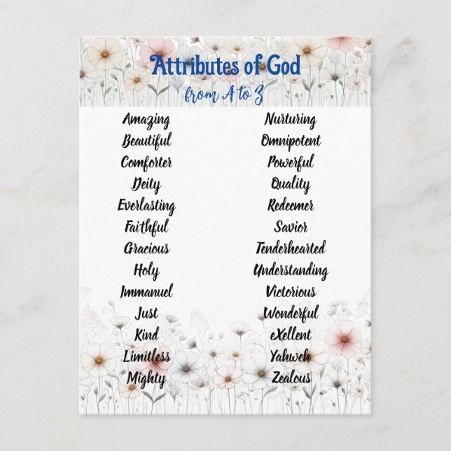 God's Attributes Alphabet Floral Customizable Card (Front)