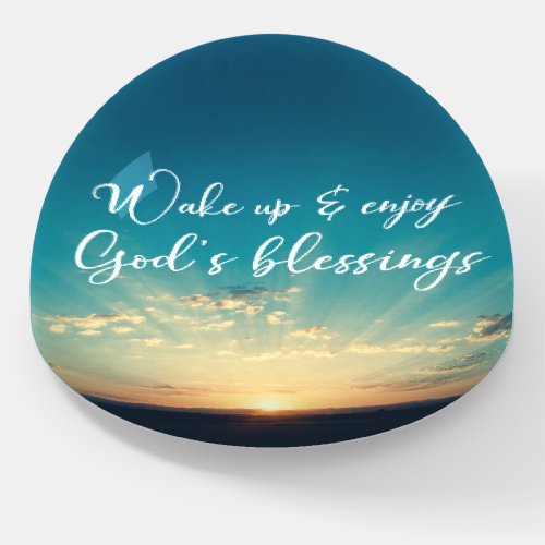 Gods Blessings Quote with Early Sunrise Beams Paperweight