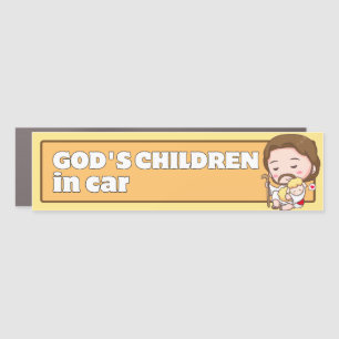 God's Children in Car Cute Cartoon Jesus & Lamb Magnet