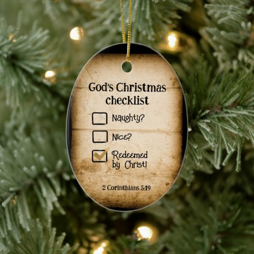 GODS CHRISTMAS CHECKLIST Christian Personalized  Ceramic Ornament