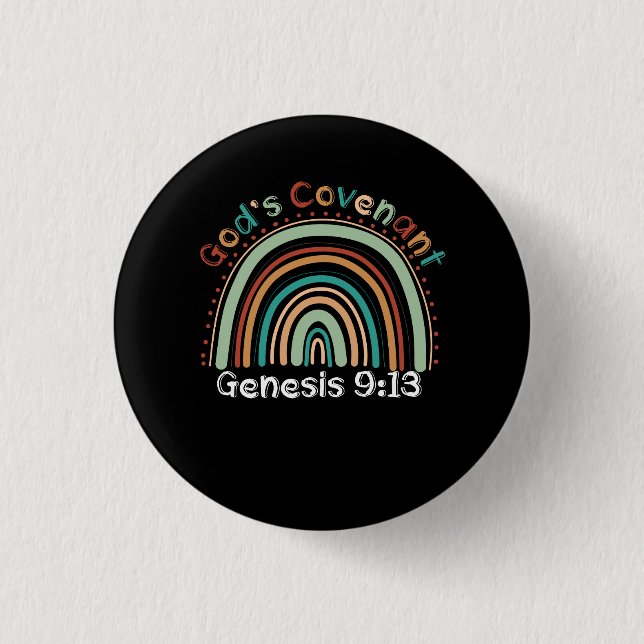 Gods Covenant Boho Rainbow Genesis 9 13 Christian  Button (Front)