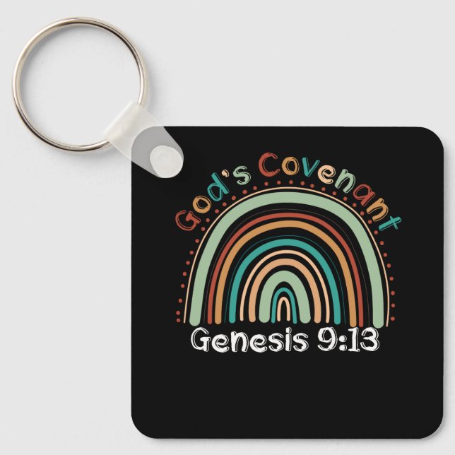 Gods Covenant Boho Rainbow Genesis 9 13 Christian  Keychain (Front)