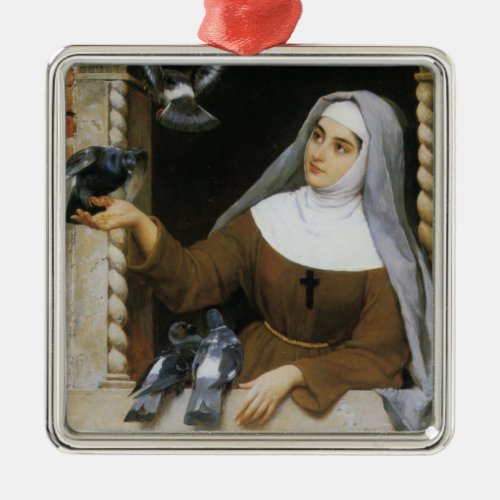 Gods Creatures Catholic Nun Feeding Birds Metal Ornament