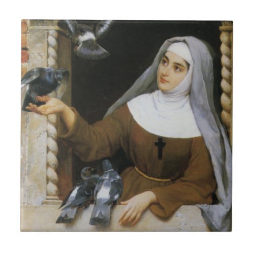 Gods Creatures Christian Nun Feeding Birds Ceramic Tile