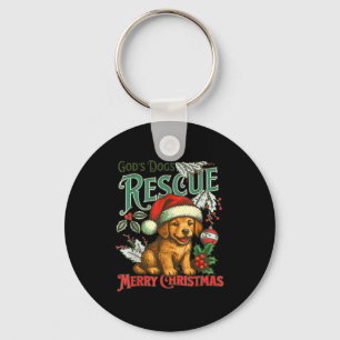 God's Dogs Rescue Christmas Santa Golden Retriever Keychain