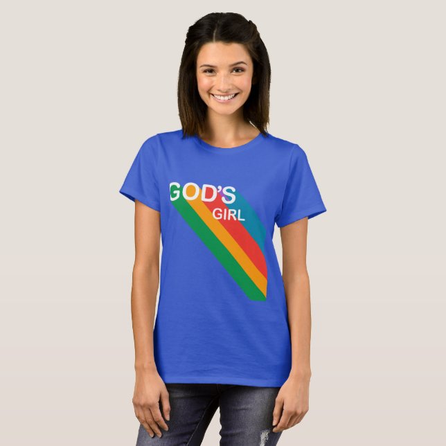 God's Girl Retro Rainbow Script Christian T-Shirt (Front Full)