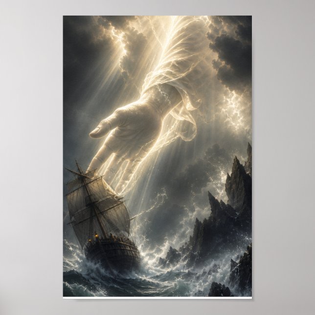God's Guiding Hand - In raging seas Poster (Front)