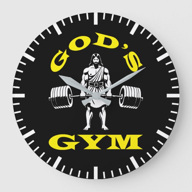 God's Gym, Funny Jesus Workout Bodybuilding Gym Large Clock (Front)