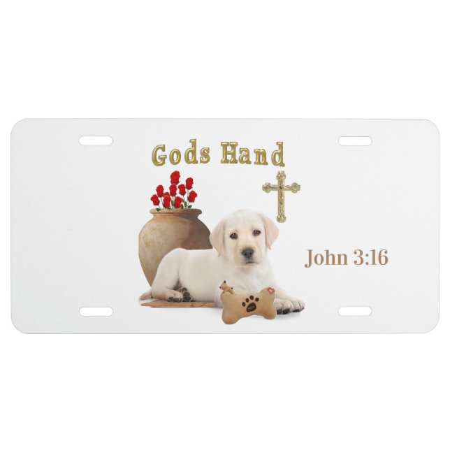 Gods hand puppy license plate (Front)