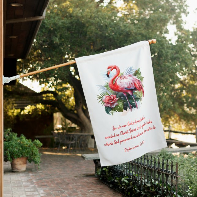 God's Handiwork Flamingo  House Flag (In SItu)