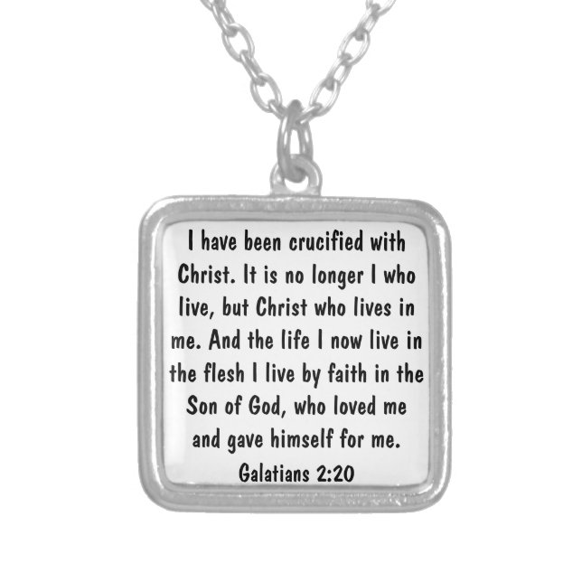 God's love bible verse Galatians 2:20 Silver Plated Necklace (Front)