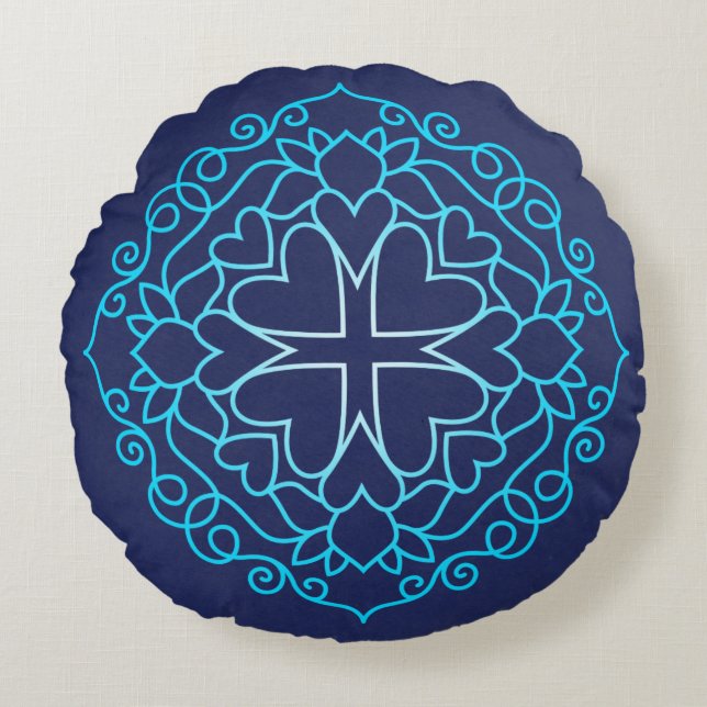 God's Love Cross Hearts Mandala Round Pillow (Front)