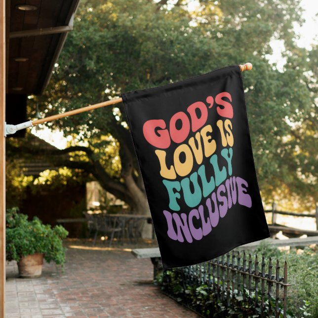God's Love is Fully Inclusive Christian Jesus LGBt House Flag (In SItu)