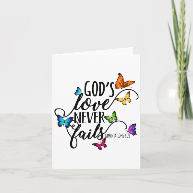 God's Love Never Fails - Butterfly Art - Religious Card (Front)