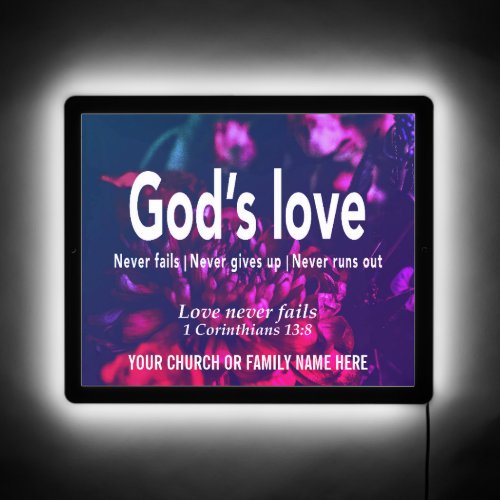GODS LOVE NEVER FAILS Christian LED Sign