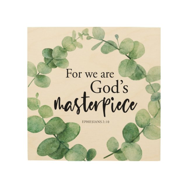 God's Masterpiece Eucalyptus Botanical Bible Verse Wood Wall Art (Front)