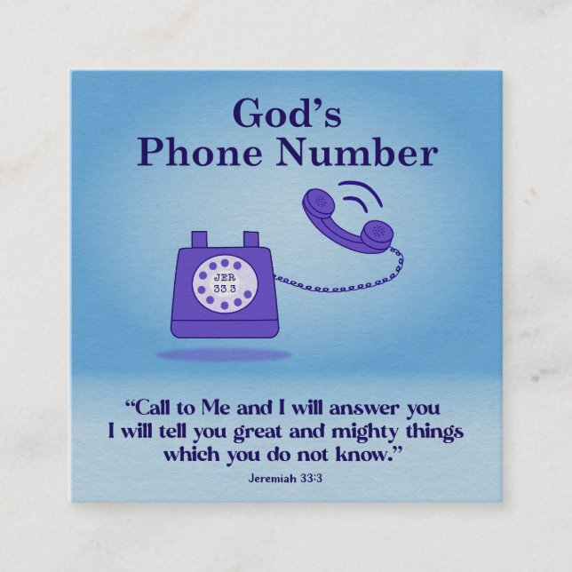 God's Phone Number Jeremiah 33:3 Square Business Card (Front)