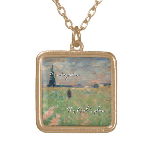 Gods plan Surrender Faith Typography Painting Gold Plated Necklace